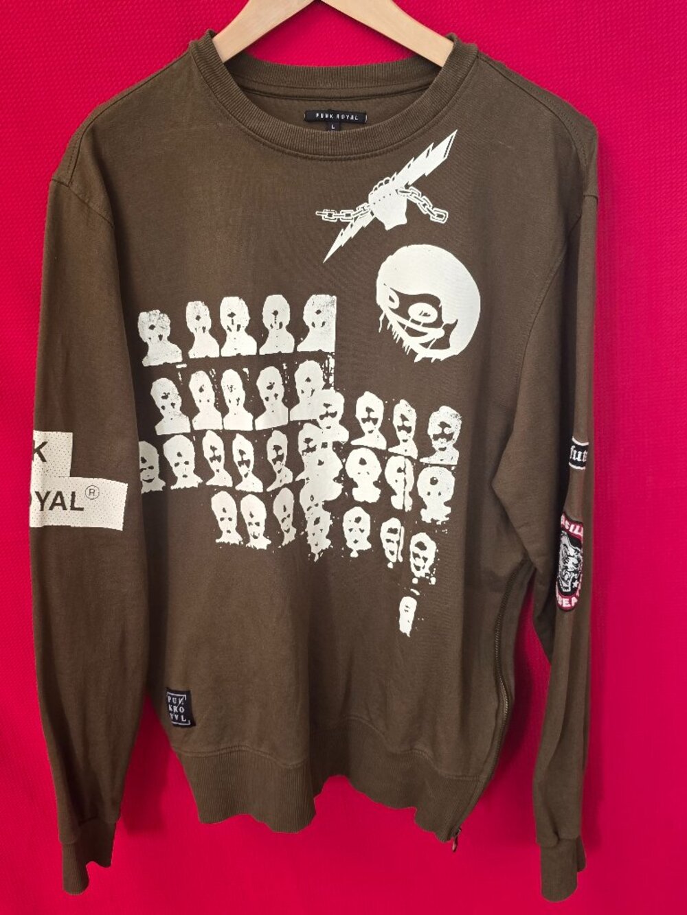 Punk Royal Graphic Skull Sweatshirt Men’s Large Olive Brown Punk Grunge